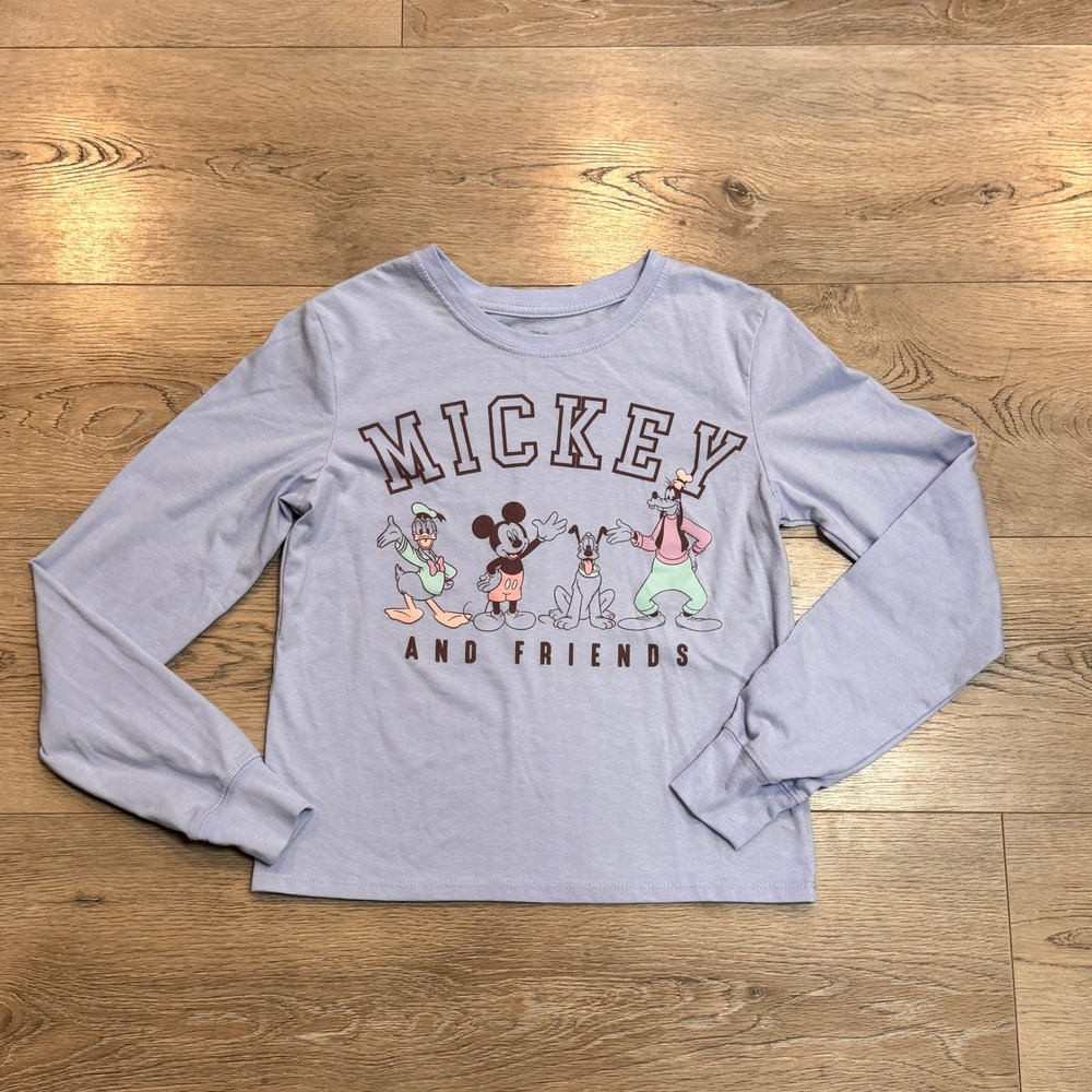 Disney Mickey And Friends Lavender Crop Long Sleeve Graphic‎ T-Shirt XS Xsmall